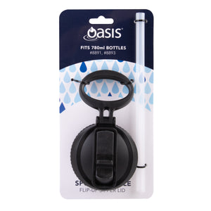 OASIS SPORTS BOTTLE FLIP-UP SIPPER LID W/ STRAW  - BLACK