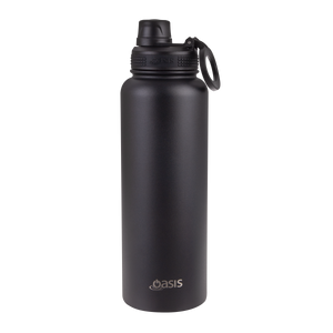 OASIS STAINLESS STEEL DOUBLE WALL INSULATED "CHALLENGER" SPORTS BOTTLE W/ SCREW CAP 1.1L - Black