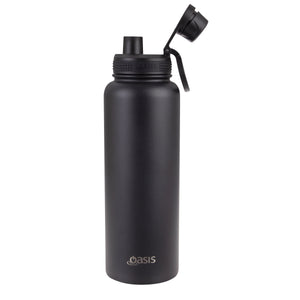 OASIS STAINLESS STEEL DOUBLE WALL INSULATED "CHALLENGER" SPORTS BOTTLE W/ SCREW CAP 1.1L - Black