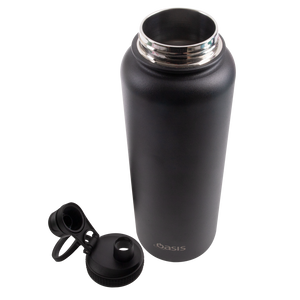 OASIS STAINLESS STEEL DOUBLE WALL INSULATED "CHALLENGER" SPORTS BOTTLE W/ SCREW CAP 1.1L - Black