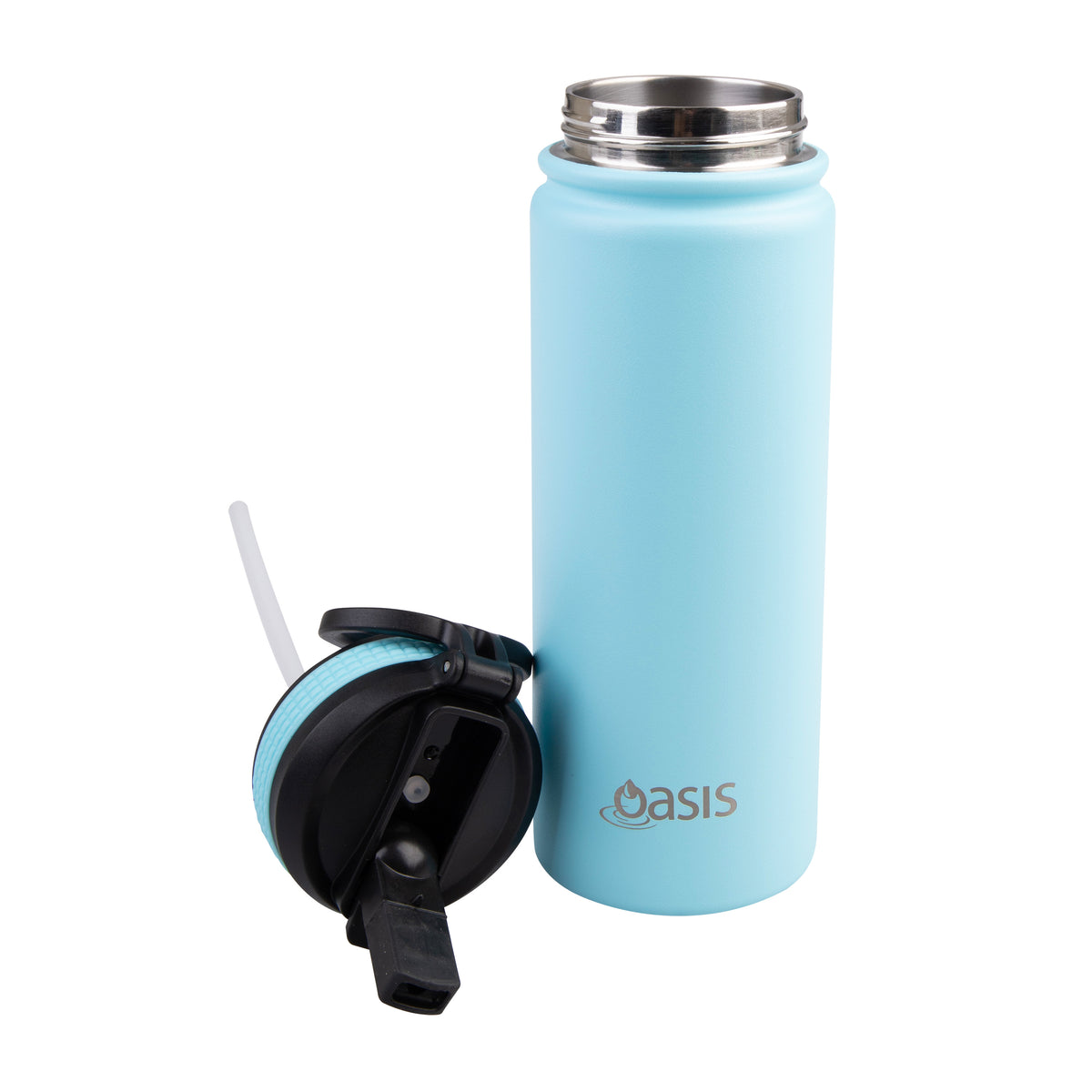 OASIS STAINLESS STEEL DOUBLE WALL INSULATED &quot;CHALLENGER&quot; SPORTS BOTTLE W/ SIPPER STRAW 550ML - Island Blue