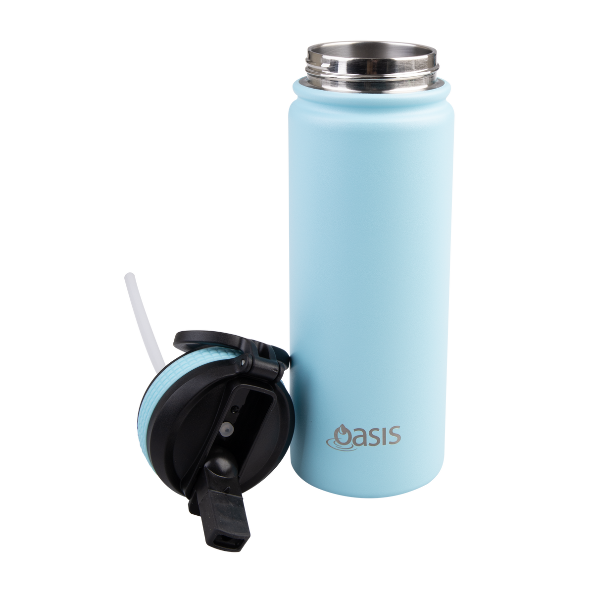 OASIS STAINLESS STEEL DOUBLE WALL INSULATED &quot;CHALLENGER&quot; SPORTS BOTTLE W/ SIPPER STRAW 550ML - Island Blue