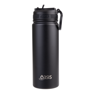 OASIS STAINLESS STEEL DOUBLE WALL INSULATED "CHALLENGER" SPORTS BOTTLE W/ SIPPER STRAW 550ML - Black