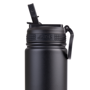 OASIS STAINLESS STEEL DOUBLE WALL INSULATED "CHALLENGER" SPORTS BOTTLE W/ SIPPER STRAW 550ML - Black