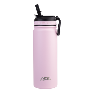 OASIS STAINLESS STEEL DOUBLE WALL INSULATED "CHALLENGER" SPORTS BOTTLE W/ SIPPER STRAW 550ML - Carnation