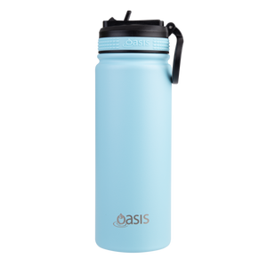 OASIS STAINLESS STEEL DOUBLE WALL INSULATED "CHALLENGER" SPORTS BOTTLE W/ SIPPER STRAW 550ML - Island Blue