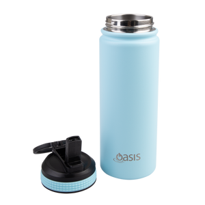 OASIS STAINLESS STEEL DOUBLE WALL INSULATED "CHALLENGER" SPORTS BOTTLE W/ SIPPER STRAW 550ML - Island Blue