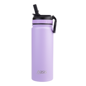OASIS STAINLESS STEEL DOUBLE WALL INSULATED "CHALLENGER" SPORTS BOTTLE W/ SIPPER STRAW 550ML - Lavender