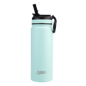 OASIS STAINLESS STEEL DOUBLE WALL INSULATED "CHALLENGER" SPORTS BOTTLE W/ SIPPER STRAW 550ML - Mint