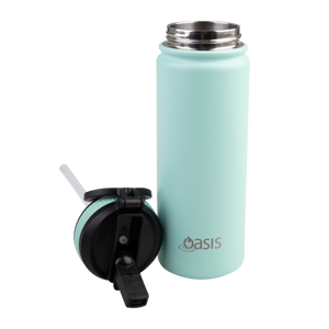 OASIS STAINLESS STEEL DOUBLE WALL INSULATED "CHALLENGER" SPORTS BOTTLE W/ SIPPER STRAW 550ML - Mint