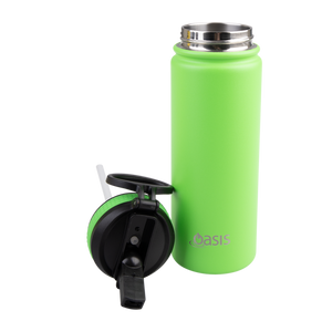 OASIS STAINLESS STEEL DOUBLE WALL INSULATED "CHALLENGER" SPORTS BOTTLE W/ SIPPER STRAW 550ML Neon Green