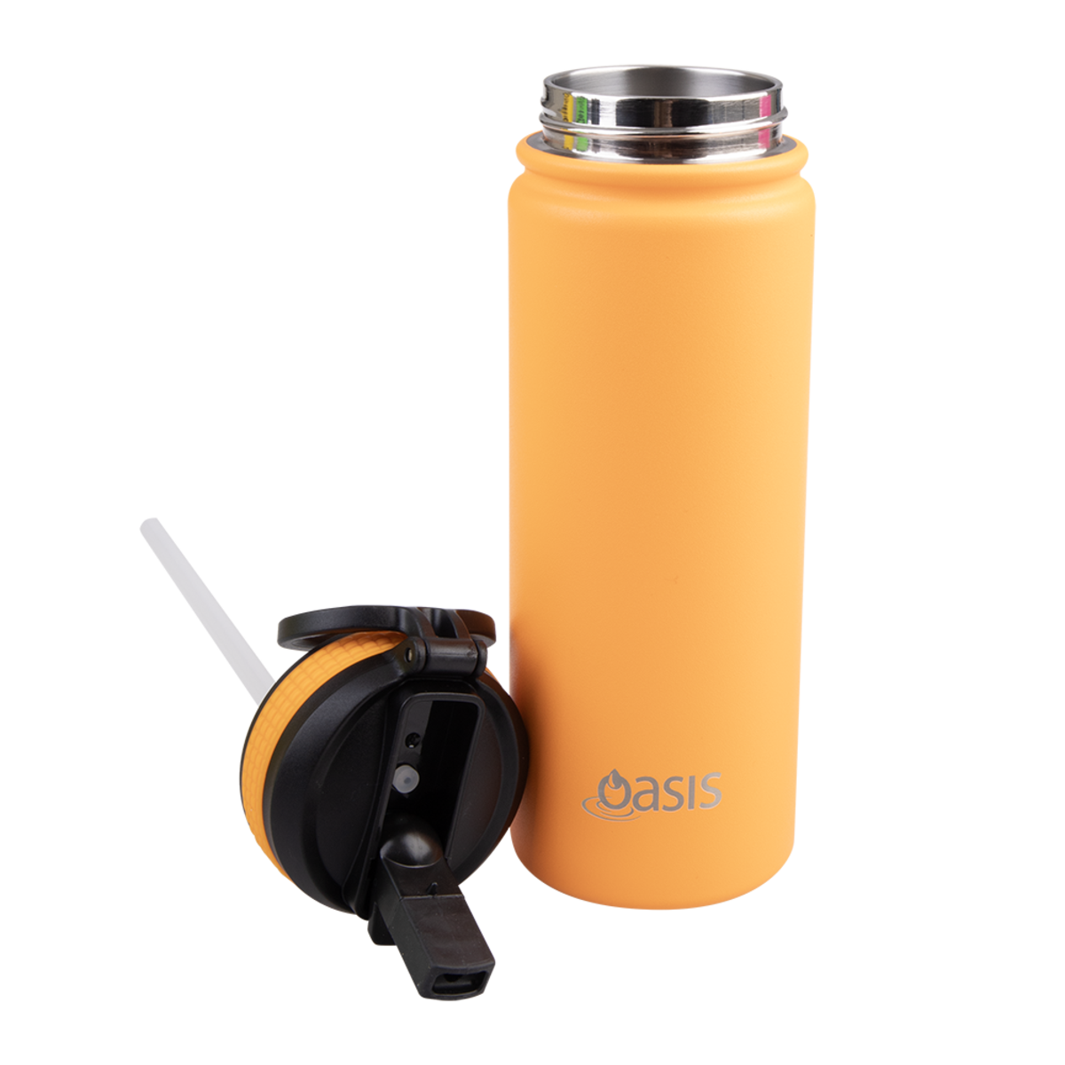 OASIS STAINLESS STEEL DOUBLE WALL INSULATED &quot;CHALLENGER&quot; SPORTS BOTTLE W/ SIPPER STRAW 550ML - Neon Orange