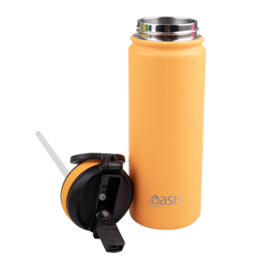 OASIS STAINLESS STEEL DOUBLE WALL INSULATED "CHALLENGER" SPORTS BOTTLE W/ SIPPER STRAW 550ML - Neon Orange