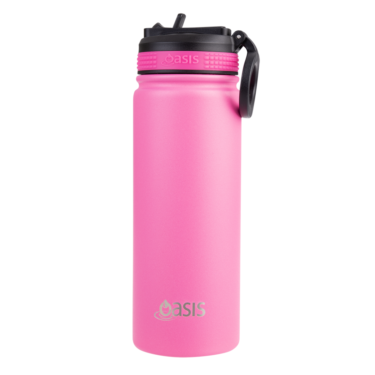 OASIS STAINLESS STEEL DOUBLE WALL INSULATED &quot;CHALLENGER&quot; SPORTS BOTTLE W/ SIPPER STRAW 550ML - Neon Pink