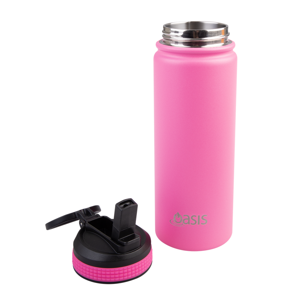 OASIS STAINLESS STEEL DOUBLE WALL INSULATED &quot;CHALLENGER&quot; SPORTS BOTTLE W/ SIPPER STRAW 550ML - Neon Pink