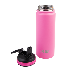 OASIS STAINLESS STEEL DOUBLE WALL INSULATED "CHALLENGER" SPORTS BOTTLE W/ SIPPER STRAW 550ML - Neon Pink
