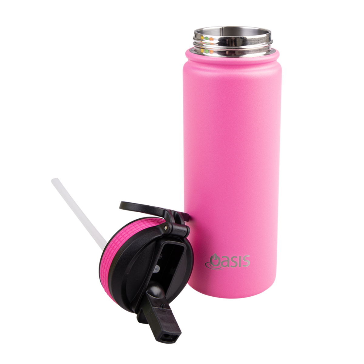 OASIS STAINLESS STEEL DOUBLE WALL INSULATED &quot;CHALLENGER&quot; SPORTS BOTTLE W/ SIPPER STRAW 550ML - Neon Pink