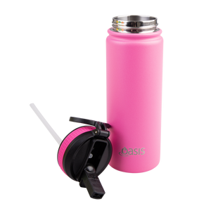 OASIS STAINLESS STEEL DOUBLE WALL INSULATED "CHALLENGER" SPORTS BOTTLE W/ SIPPER STRAW 550ML - Neon Pink