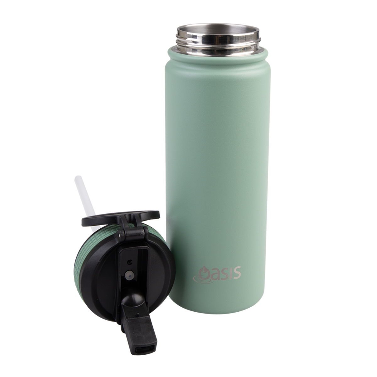 OASIS STAINLESS STEEL DOUBLE WALL INSULATED &quot;CHALLENGER&quot; SPORTS BOTTLE WITH SIPPER STRAW 550ML  Sage Green