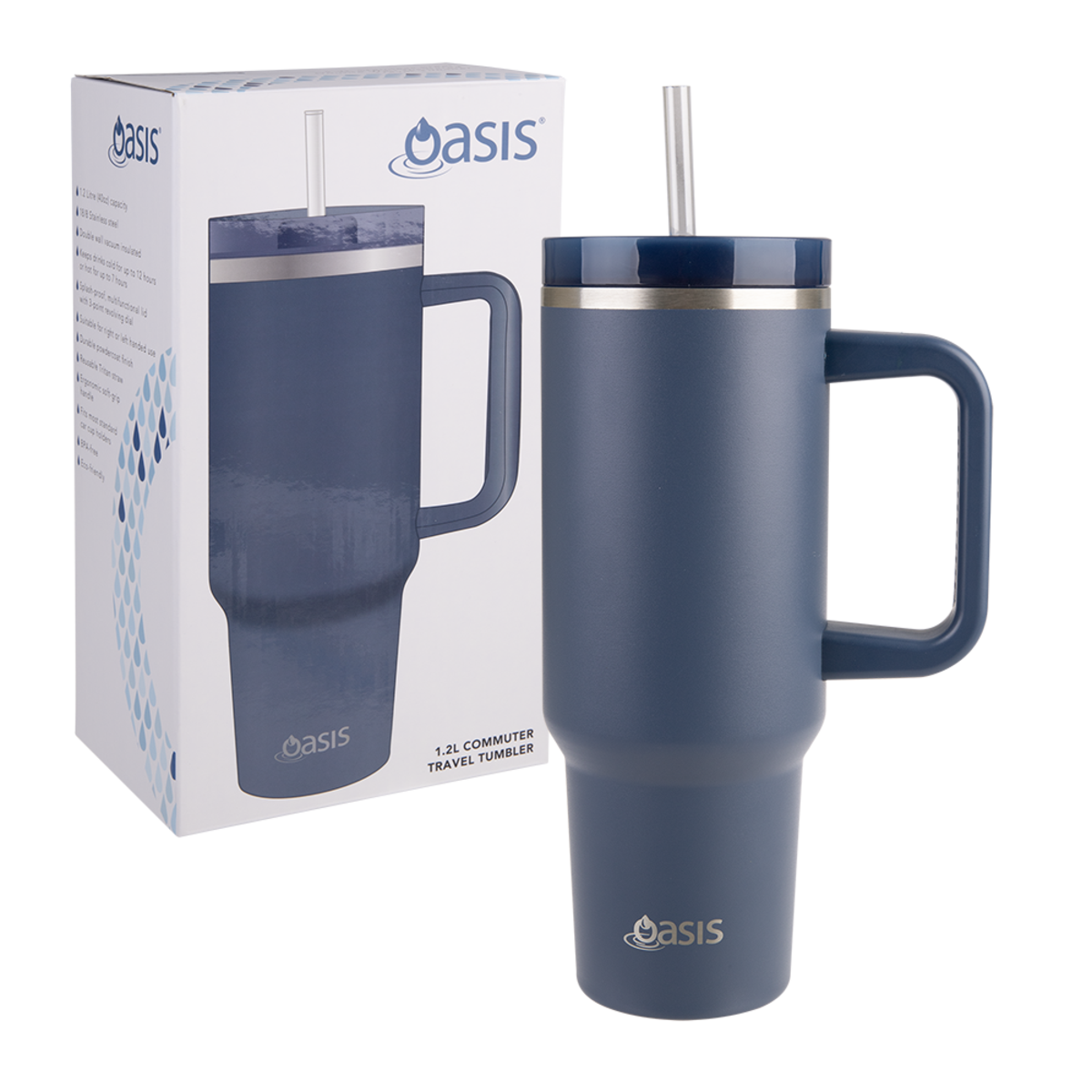 OASIS STAINLESS STEEL DOUBLE WALL INSULATED &quot;COMMUTER&quot; TRAVEL TUMBLER 1.2L