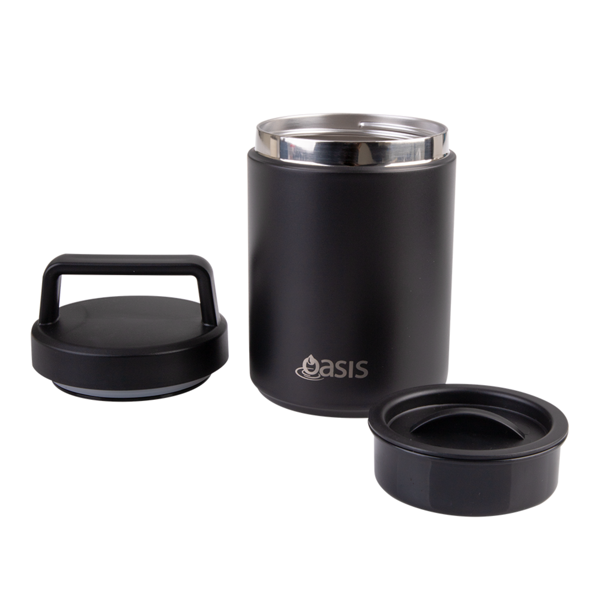 OASIS STAINLESS STEEL DOUBLE WALL INSULATED FOOD FLASK W/ HANDLE 480ML - BLACK