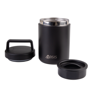OASIS STAINLESS STEEL DOUBLE WALL INSULATED FOOD FLASK W/ HANDLE 480ML - BLACK
