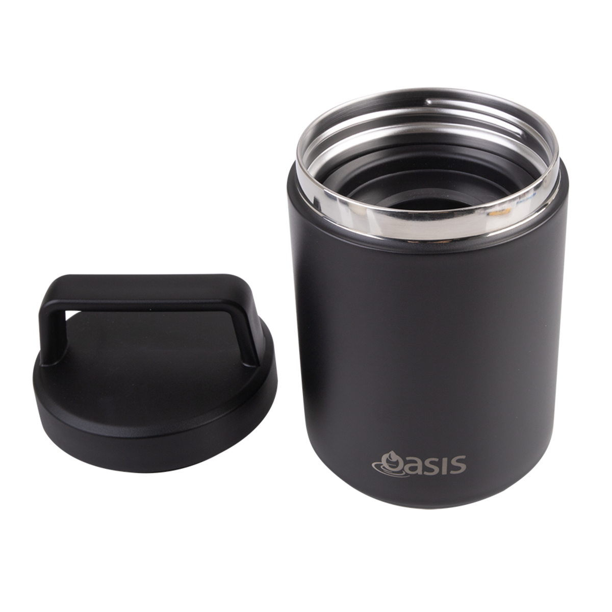 OASIS STAINLESS STEEL DOUBLE WALL INSULATED FOOD FLASK W/ HANDLE 480ML - BLACK