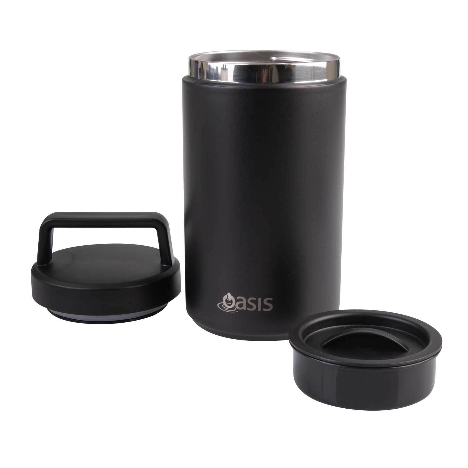 OASIS STAINLESS STEEL DOUBLE WALL INSULATED FOOD FLASK W/ HANDLE 700ML - BLACK