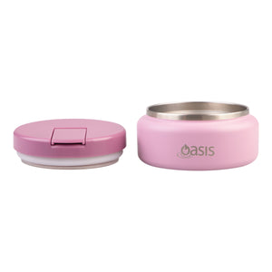 OASIS STAINLESS STEEL DOUBLE WALL INSULATED FOOD FLASK W/ QUICK RELEASE LID - Mini Food Jar -  BLUSH