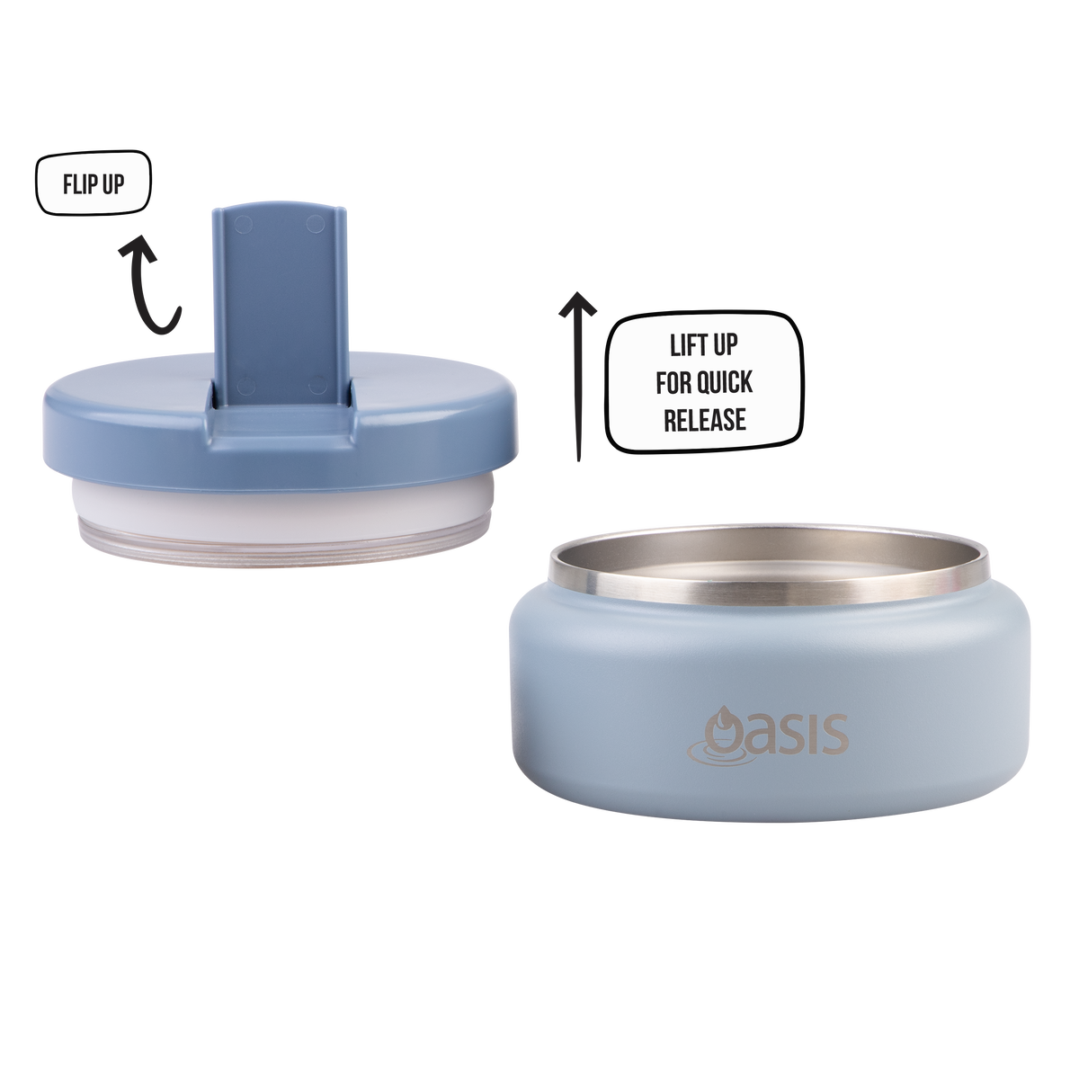 OASIS STAINLESS STEEL DOUBLE WALL INSULATED FOOD FLASK W/ QUICK RELEASE LID - Mini Food Jar -  HAZY BLUE