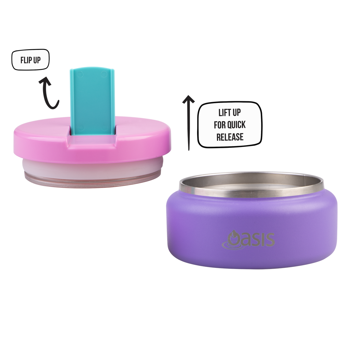 OASIS STAINLESS STEEL DOUBLE WALL INSULATED FOOD FLASK W/ QUICK RELEASE LID - Mini Food Jar -  MERMAID PURPLE
