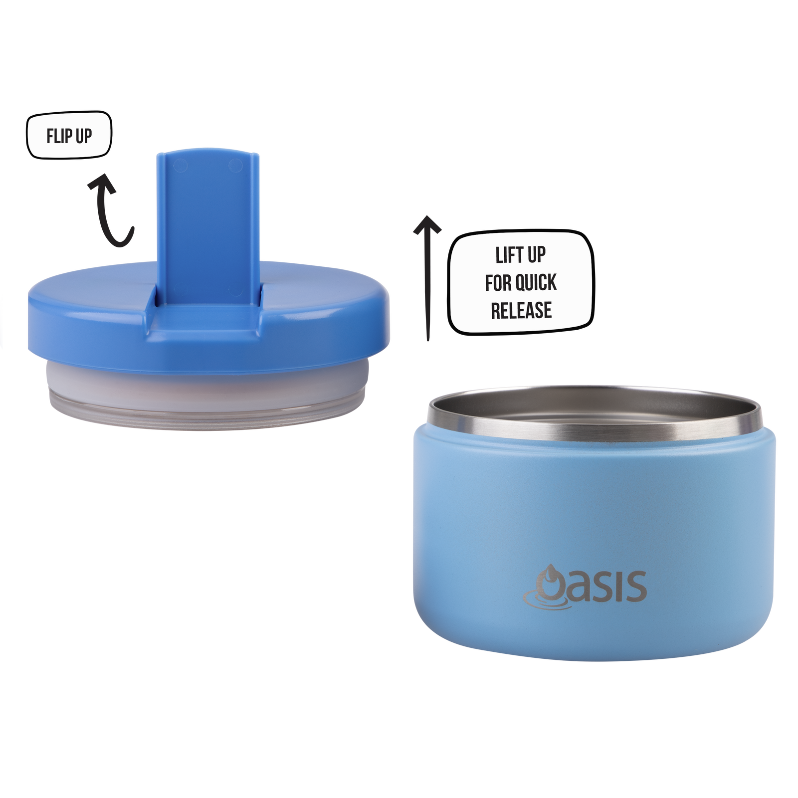 OASIS STAINLESS STEEL DOUBLE WALL INSULATED FOOD FLASK W/ QUICK RELEASE LID - 300ML - Blue