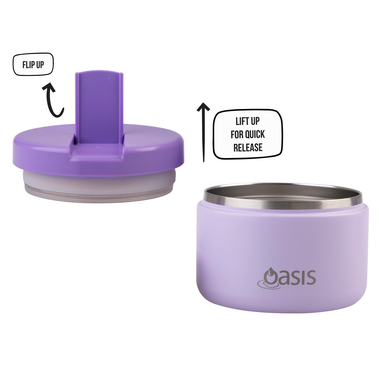 OASIS STAINLESS STEEL DOUBLE WALL INSULATED FOOD FLASK W/ QUICK RELEASE LID - 300ML -  Lilac