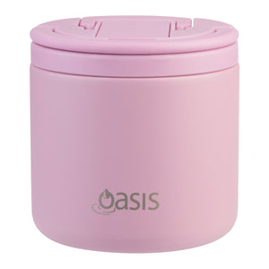 OASIS STAINLESS STEEL DOUBLE WALL INSULATED FOOD FLASK W/ QUICK RELEASE LID - 500ML -  Blush