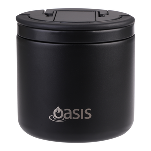 OASIS STAINLESS STEEL DOUBLE WALL INSULATED FOOD FLASK W/ QUICK RELEASE LID & SPORK 550ML - Black