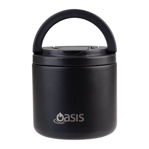 OASIS STAINLESS STEEL DOUBLE WALL INSULATED FOOD FLASK W/ QUICK RELEASE LID & SPORK 550ML - Black