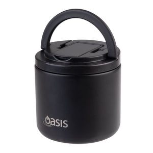 OASIS STAINLESS STEEL DOUBLE WALL INSULATED FOOD FLASK W/ QUICK RELEASE LID & SPORK 550ML - Black