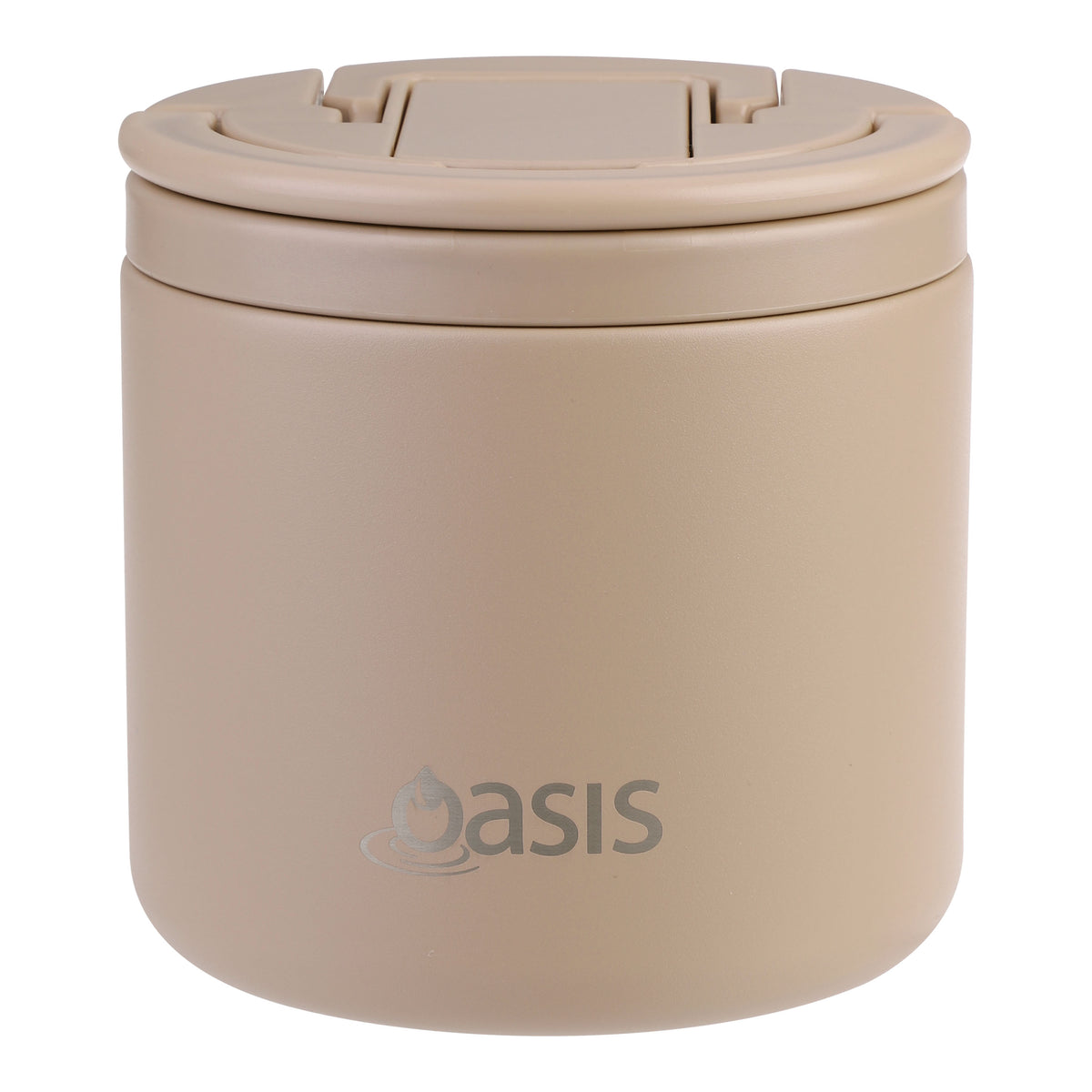 OASIS STAINLESS STEEL DOUBLE WALL INSULATED FOOD FLASK W/ QUICK RELEASE LID &amp; SPORK 550ML - Latte