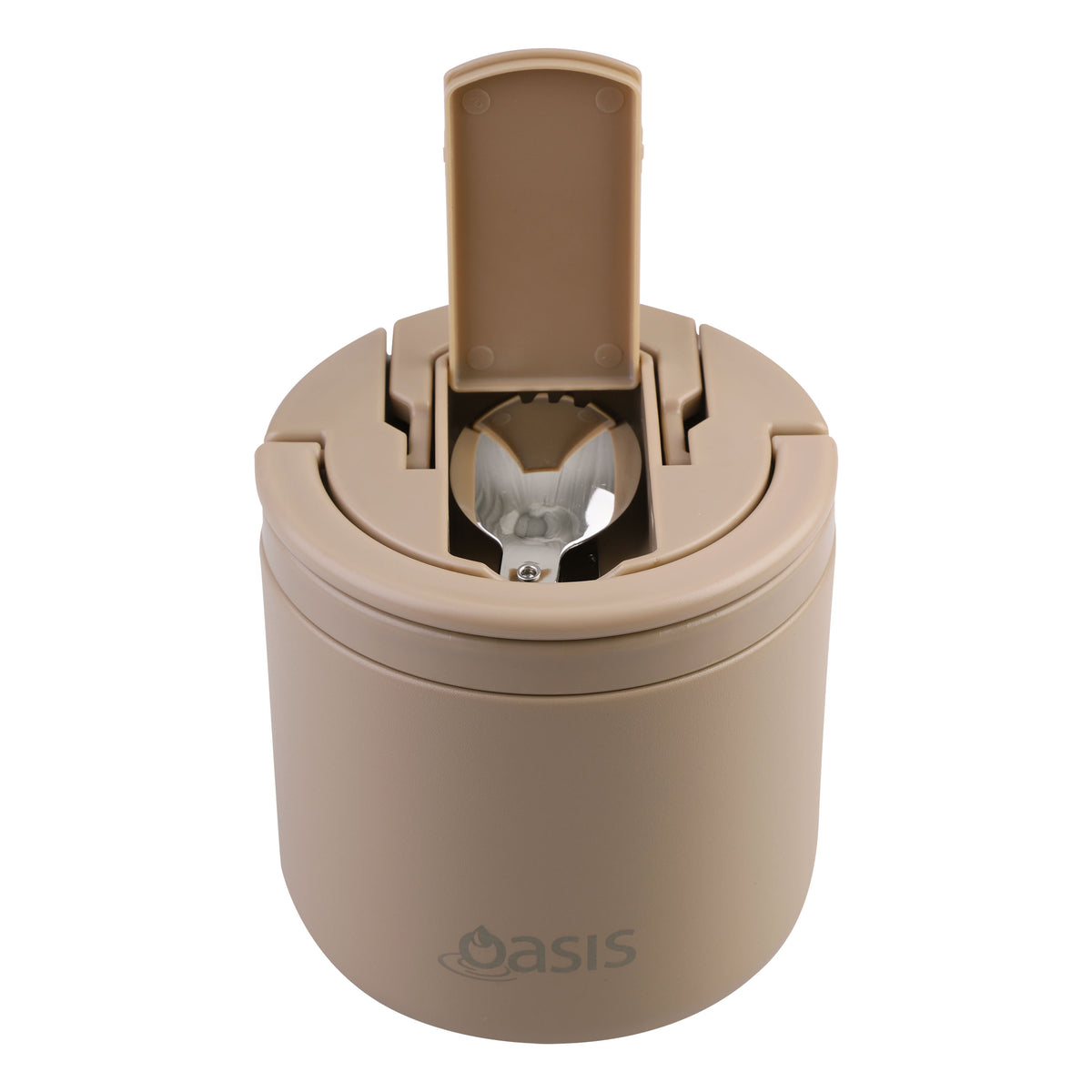 OASIS STAINLESS STEEL DOUBLE WALL INSULATED FOOD FLASK W/ QUICK RELEASE LID &amp; SPORK 550ML - Latte
