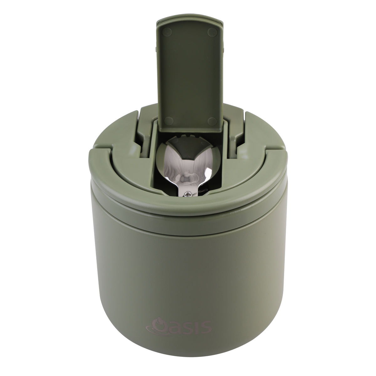OASIS STAINLESS STEEL DOUBLE WALL INSULATED FOOD FLASK W/ QUICK RELEASE LID &amp; SPORK 550ML - Olive Green