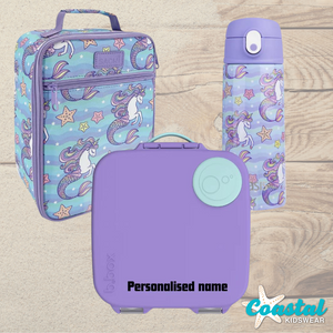 Sachi Insulated Lunch Bag, Drink Bottle and Large Bbox -  MERMAID UNICORNS/Lilac Pop Bundle