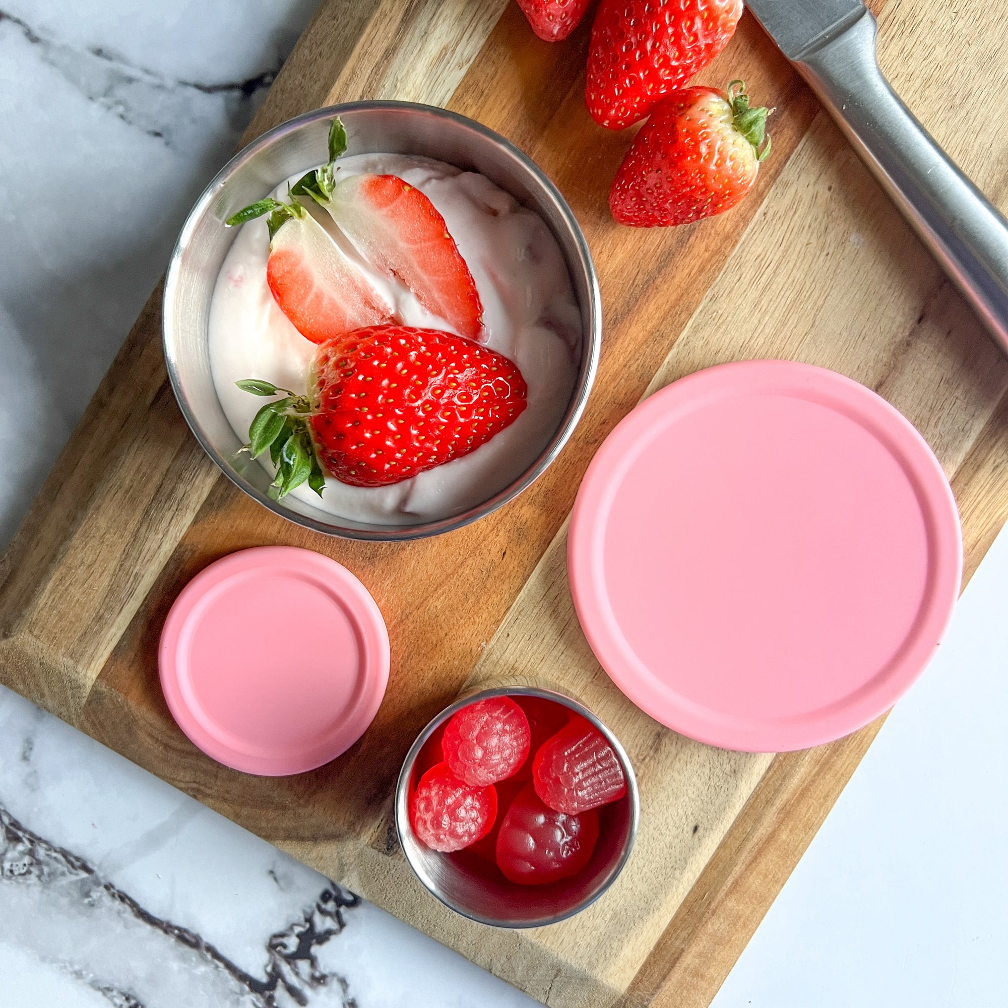 Ecococoon Stainless Steel Snack Pots - Pink Rose