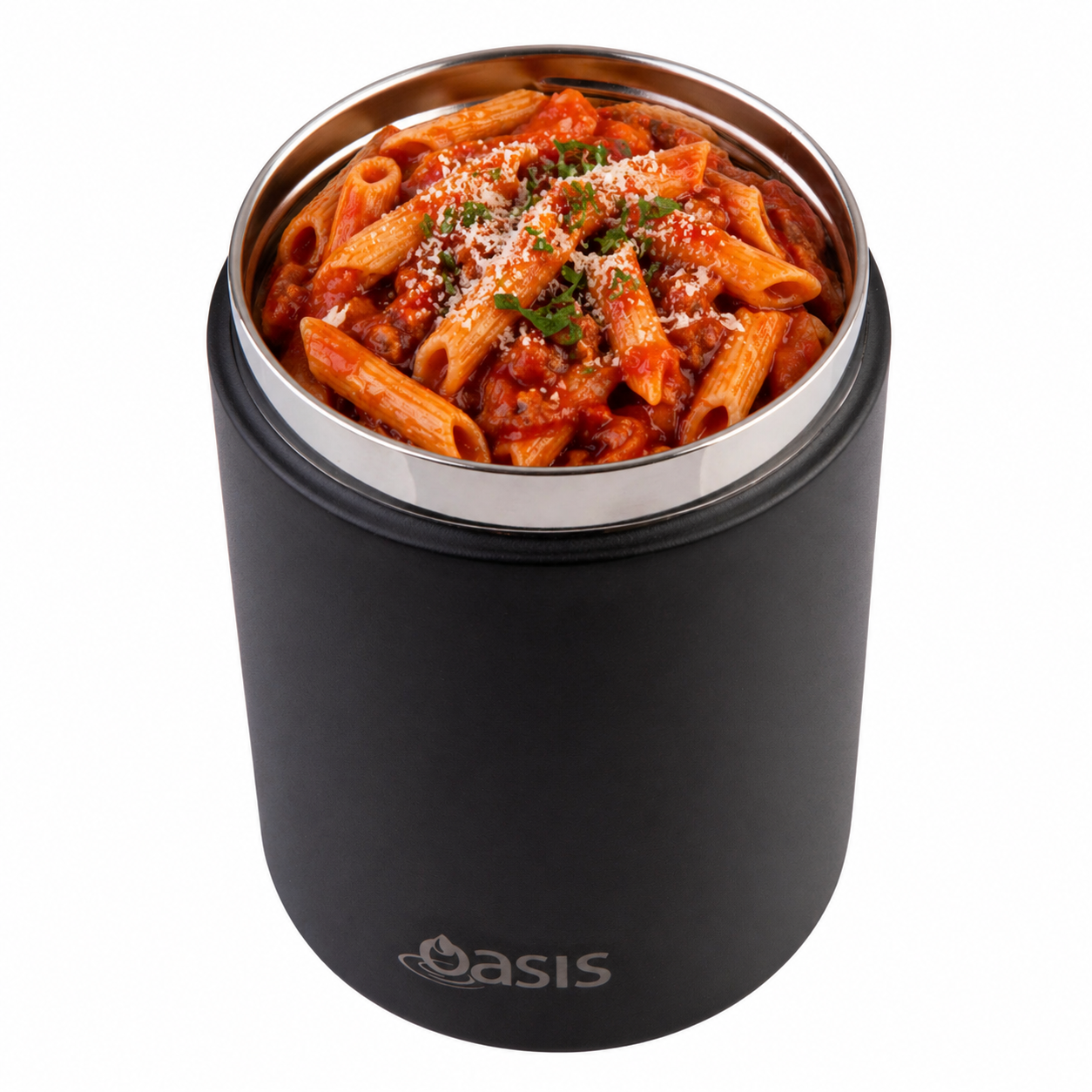 OASIS STAINLESS STEEL DOUBLE WALL INSULATED FOOD FLASK W/ HANDLE 480ML - BLACK
