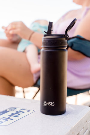 OASIS STAINLESS STEEL DOUBLE WALL INSULATED "CHALLENGER" SPORTS BOTTLE W/ SIPPER STRAW 550ML - Black