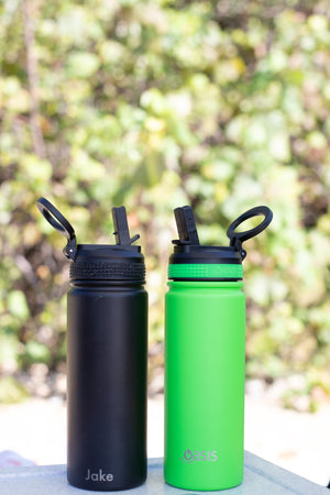 OASIS STAINLESS STEEL DOUBLE WALL INSULATED "CHALLENGER" SPORTS BOTTLE W/ SIPPER STRAW 550ML - Black