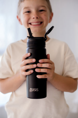 OASIS STAINLESS STEEL DOUBLE WALL INSULATED "CHALLENGER" SPORTS BOTTLE W/ SIPPER STRAW 550ML - Black