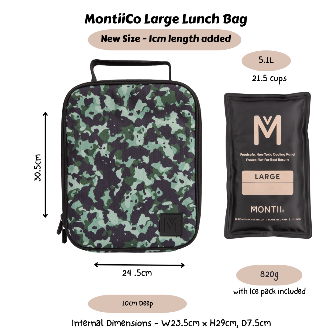 MontiiCo Large Insulated Lunch Bag - Stealth (NEW SIZE)