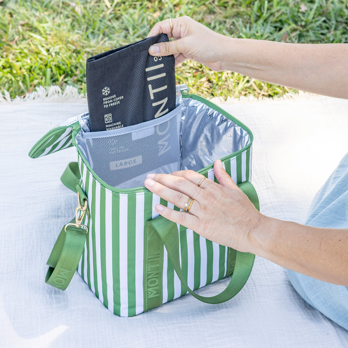 MontiiCo Insulated Midi Cooler Bag - Pickle Stripe