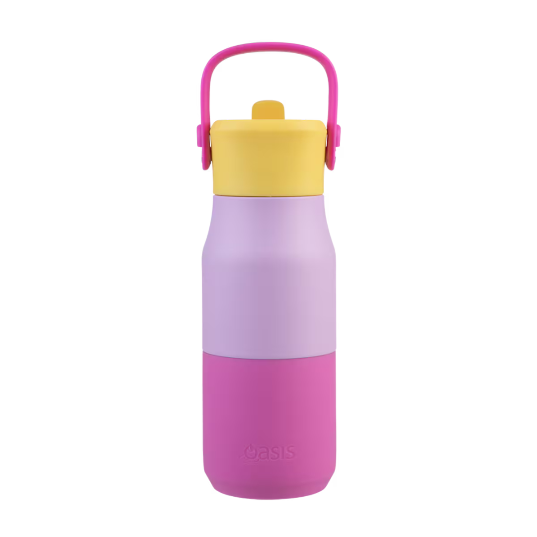 OASIS STAINLESS STEEL DOUBLE WALL INSULATED &#39;JNR&#39; DRINK BOTTLE W/ SIPPER 400ML  - Bubblegum Pink