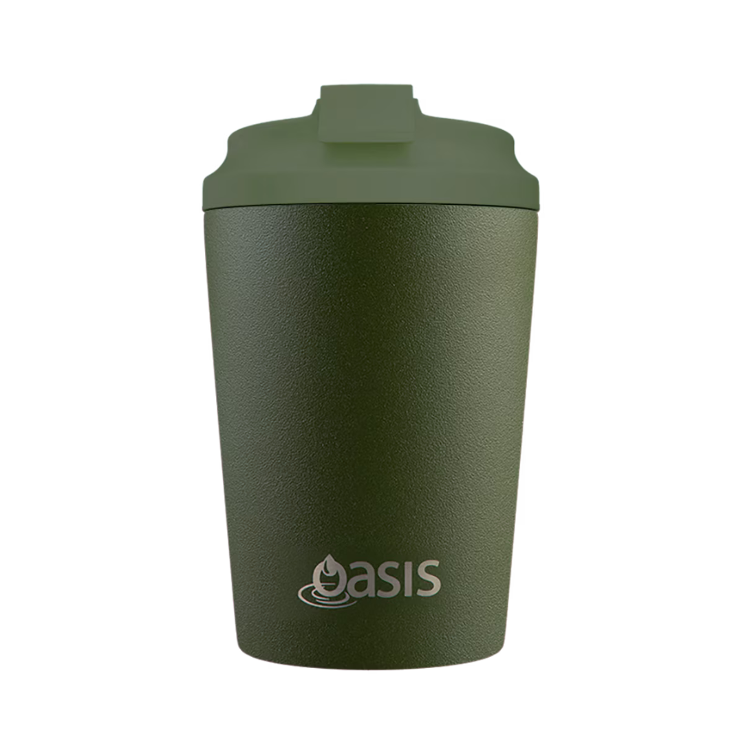 OASIS CERAMIC LINED STAINLESS STEEL DOUBLE WALL INSULATED COFFEE CUP 360ML - FOREST GREEN